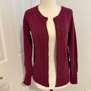 American Eagle Women’s Cable Knit Button-Front Sweater Cardigan - Wine